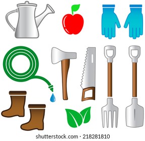 isolated set tools for gardening on white background