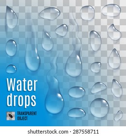 Conjunto aislado de gotas de agua transparentes