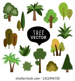 isolated set vector drawing doodle cute cartoon flat tree