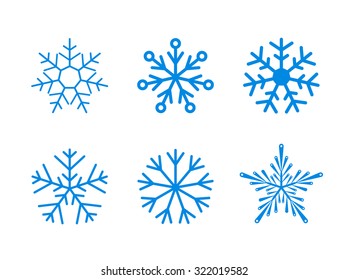 Isolated set of vector snowflakes on white background. Ready to change colour.