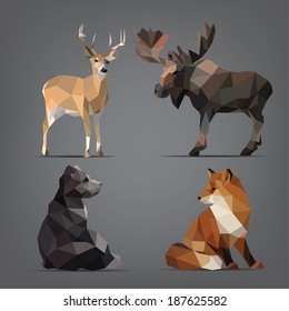 Isolated set of wild animals in the geometric style