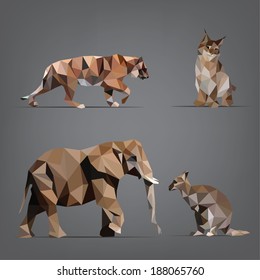 Isolated set of wild animals in the geometric style