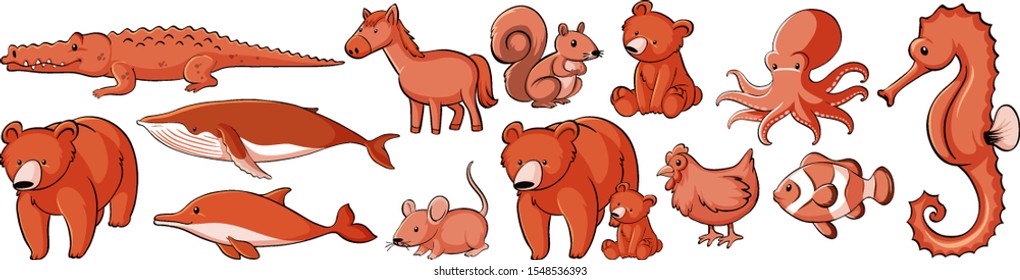 Isolated set of wild animals illustration