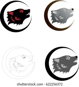 isolated Set of wolf vector logo moon silhouette