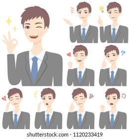 Isolated set of young man flat style avatar expressions