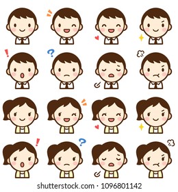 Isolated set of young man & woman avatar expressions