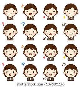 Isolated set of young man & woman avatar expressions