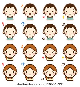Isolated set of young married couple man & woman avatar expressions