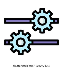 Isolated settings in color filled icon on white background. Configuration, cogwheel, machine, transmission