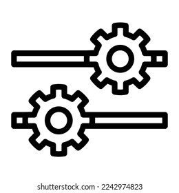 Isolated settings in outline icon on white background. Configuration, cogwheel, machine, transmission