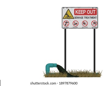 Isolated sewage treatment area on white background