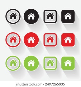 Isolated shadow home logo icon design with green, red and black color