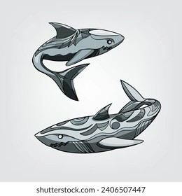 Isolated sharks on white background simple cartoon design. 