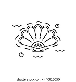 Isolated shell scallop in thin line style. Shell vector icon.
