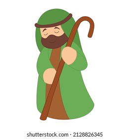 Isolated shepherd cartoon Nativity character Christmas season Vector