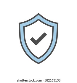 Isolated shield icon with checkmark on white background. Concept of guardiance, safety and guarantee.