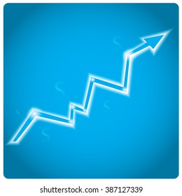 Isolated shiny graph with an arrow on a blue background