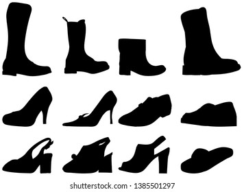  isolated shoe set silhouette, vector 