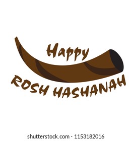 Isolated shofar icon with text. Rosh Hashanah
