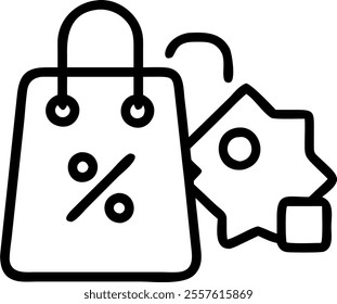 Isolated Shopping Bag and Coupon Tag concept as A minimalist vector featuring a shopping bag paired with a coupon tag both isolated on a white background. The design highlights retail promotions and d