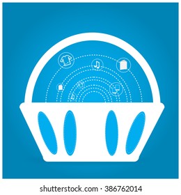 isolated shopping basket with different icons on a blue background