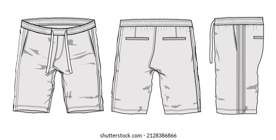 Isolated shorts pant technical drawing mockup vector template for presentation