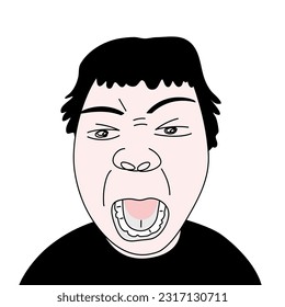 Isolated of shouting boy. Hand drawn outline cartoon style.