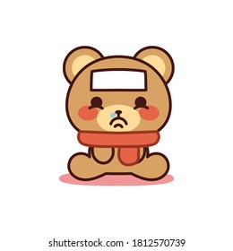 Isolated sick bear kawaii. Emoji of a bear - Vector