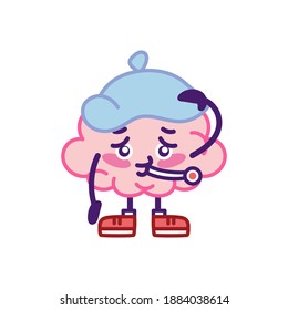 Isolated sick brain cartoon with fever - Vector illustration