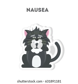 Isolated sick cat. Cute funny character on white background.