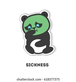 Isolated sick panda. Cute funny character on white background.