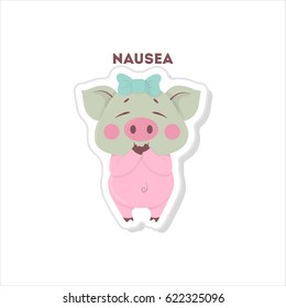Isolated sick pig. Cute funny character on white background.