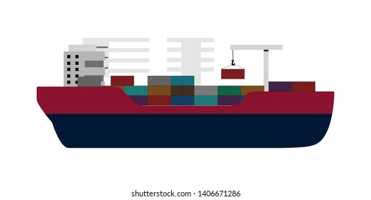 Isolated side view of a cargo ship - Vector