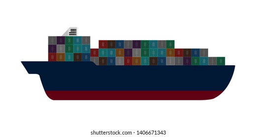 Isolated side view of a cargo ship - Vector