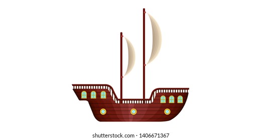 Isolated side view of a sailboat - Vector