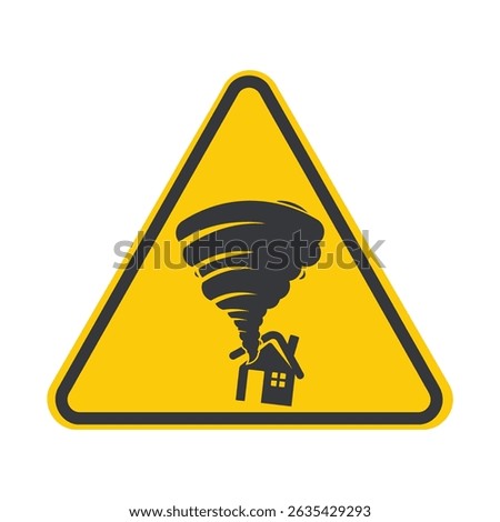 Isolated sign house damaged by strong wind or tornado, symbolizing natural disaster, storm danger, and safety awareness icon.