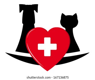 isolated sign  with pets and heart - veterinary symbol