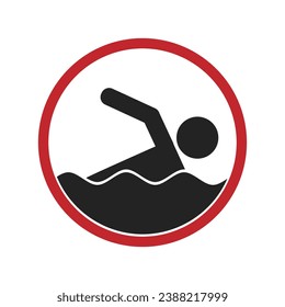 Isolated sign pictogram allowed to swim for pool, water area, lake, beach, sea danger precautions
