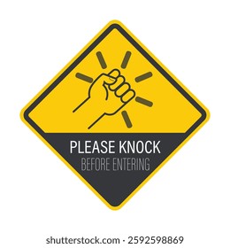 Isolated sign of an please hand knocking on a door before entering, perfect for concepts like arrival, entry, or communication