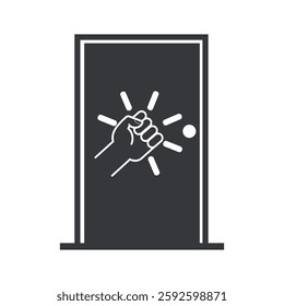 Isolated sign of an please hand knocking on a door before entering, perfect for concepts like arrival, entry, or communication