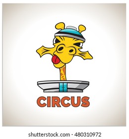 Isolated sign symbol of giraffe that invites everyone to visit the circus. Vector icon Illustration of a flat design.