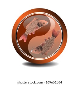 Isolated sign with two fish symbols as Yin and Yang