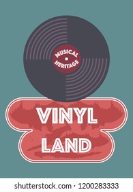 Isolated sign of a vinyl shop on an aquamarine background. Flat style vector illustration.