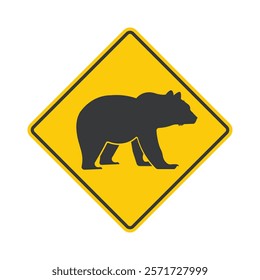 Isolated sign warning 'Beware of Bear' with bear pictogram illustration, reminding to be cautious of bears