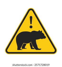 Isolated sign warning 'Beware of Bear' with bear pictogram illustration, reminding to be cautious of bears