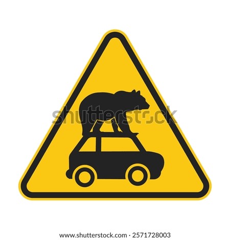 Isolated sign warning 'Beware of Bear' with bear pictogram illustration, reminding to be cautious of bears