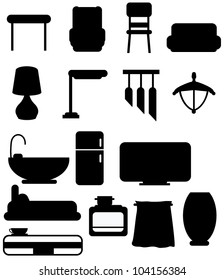 isolated silhoeuttes furniture object of household items