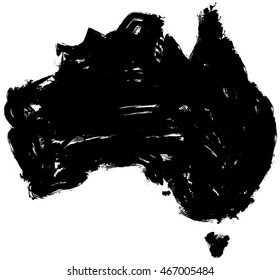 Isolated Silhouette of Australia Drawn in Chinese Ink Painting Style.