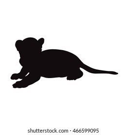  isolated, silhouette of a baby tiger