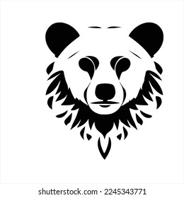 Isolated silhouette of a Bear on a white. A black and white panda bear face with a heart on it's chest and a black and white background